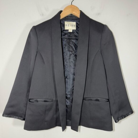 Reiss Violet Open Front Matt Black Jacket Blazer size S - Picture 3 of 8